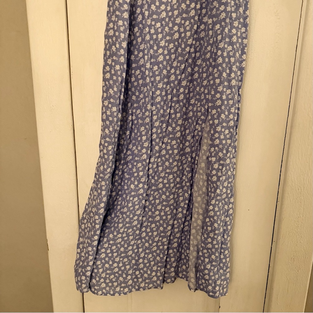 & OTHER STORIES Floral Print Puff Sleeve Midi Dress In Blue W White flowers - Picture 2 of 7